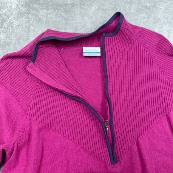 Columbia XL Womens Zip Pullover Sweater Ribbed Pink Purple Detail a0491 - Picture 4 of 9